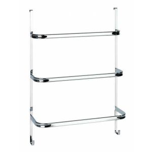 Eluno Porte-serviettes Pour Paroi De Douche En Verre En Métal Et Bambou, Porte-serviettes Avec 3 Barres, 4 Crochets Pratiques, à Suspendre Sans Perçage, Blanc