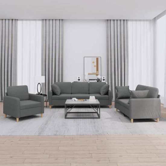 Canapé 2 Places Velours Gris Foncé - Ensemble Salon Confortable, Design Moderne, Cadre Métal - 7