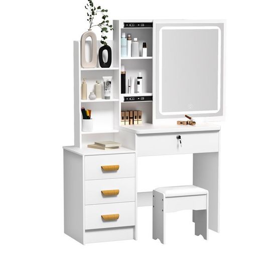 Coiffeuse Avec Miroir 100×40×138 Cm - Avec Tabouret - Avec éclairage - 10