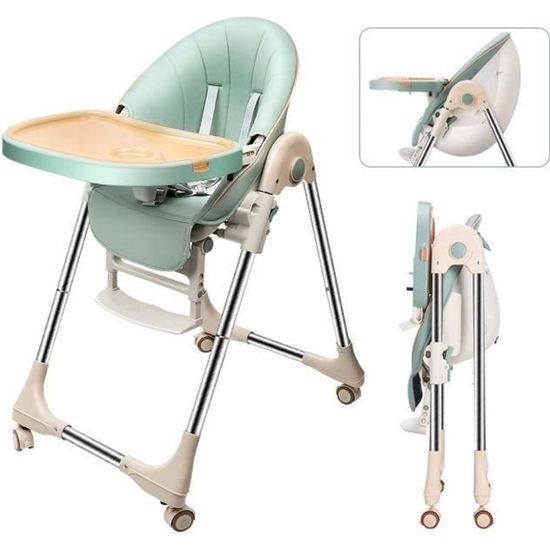 Chaise de salle à manger pour enfants - Chaise haute pliable pour bébé - Table d'alimentation réglable - vert