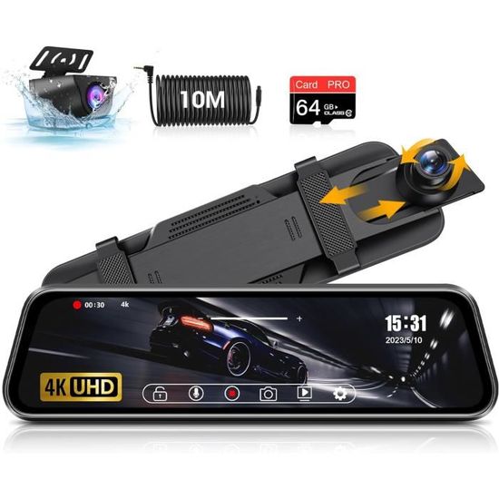 Dashcam Voiture WeBeqer 4K Avant + 1080P Arrière - Rétroviseur Avec Écran Tactile 10" - Nuit Vision - Carte SD 64 Go Incluse