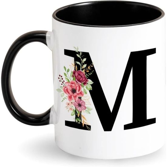 Retreez Tasse Mit Initiale A-Z & Blumenmotiv – Keramik-Tasse 325 Ml, Beidseitig Bedruckt, Mikrowellen- & Spülmaschinengeeignet