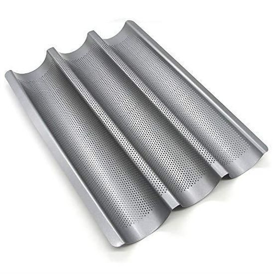 Plaque à Baguette 3 Cavités - Antiadhésive, Perforée, En Acier Carbone, Pour Pains Croustillants - 8