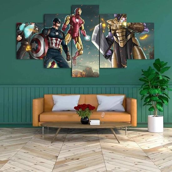 5 peintures sur toile-AvengersDécoration de salon-Décoration murale-Impression HD-avec cadre-125x70cm[203]
