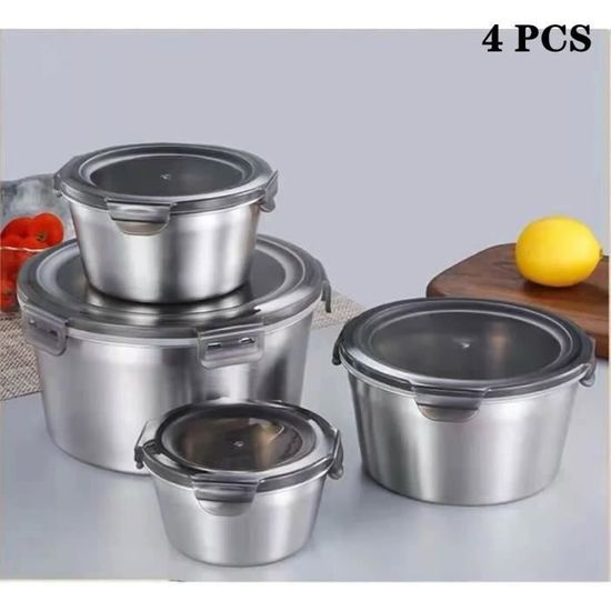 Lot 6 Boîtes Conservation Inox Avec Couvercles – 400 Ml – Piles Et Micro-ondables