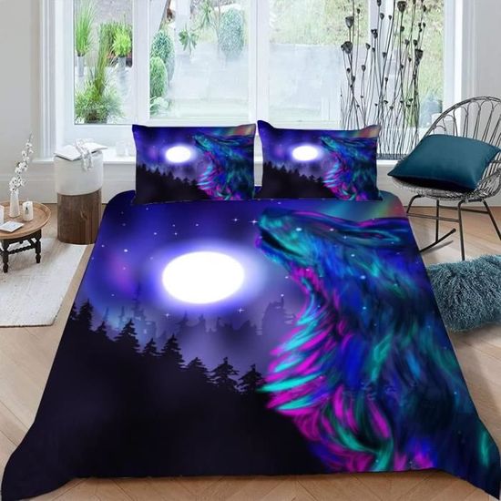 ABAKUHAUS Couvre-Lit Matelassé Loup - Ensemble 3 Pièces Avec 2 Taies D'Oreiller Twin Portrait Loup Jambes Gris