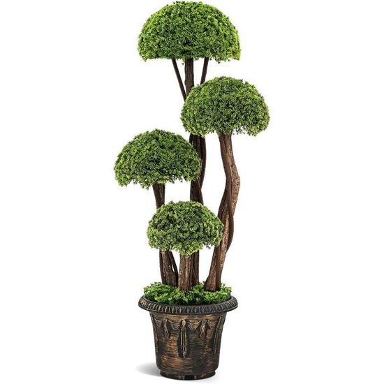 COSTWAY Plante Artificielle En Pot 160cm - Faux Arbre Décoration Intérieur/Extérieur - Tronc Bois Et Feuilles PVC