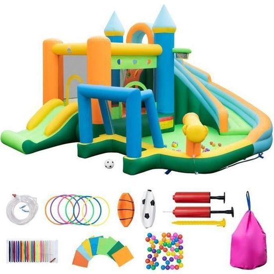 COSTWAY Château Gonflable, Gonflable, Toboggan Aquatique, Centre De Jeux Aquatiques Avec Toboggan Parc Aquatique Gonflable Piscine Pour Enfants 400 X 335 X 230 Cm Colore
