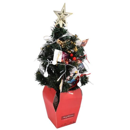 Sapin De Noël Artificiel Mini 60 Cm Avec Guirlande LED Et Décorations - Pour Table, Bureau, Décoration Maison - PVC, Réutilisable - 3