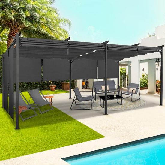 Pergola Scorrevole IDMarket 3x6 M - Gazebo Da Giardino Con Tela Tortora, Struttura Acciaio - Foto 9