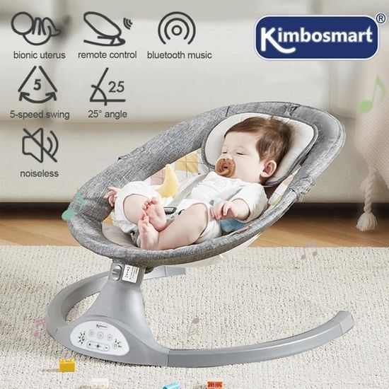 Kimbosmart Balancelle bébé - Transat électrique Rose - Chaise Haute - 5  Vitesses - bluetooth musique