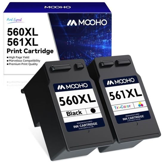 Cartouches D'encre Compatibles Canon PG-560XL Noir & CL-561XL Couleur - Pour Imprimantes Pixma TS5350, TS7450, TS5351, Etc. - 7