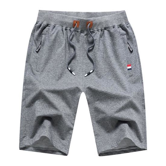 Short Homme, Short Sport Homme Coton avec Poches Zippées et cordon de serrage, Short Running Homme Été,  Bermuda Homme, Gris Foncé