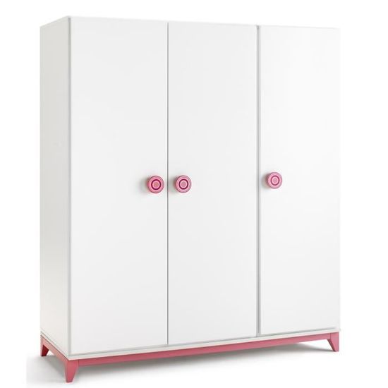 Armoire De Rangement En Bois Avec 3 Portes Coloris Blanc Rose