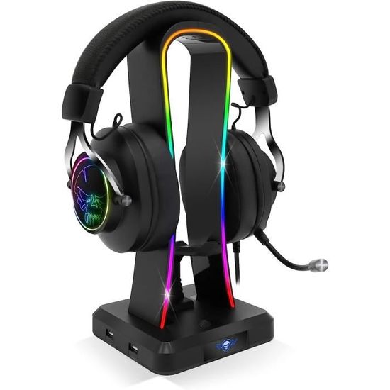Support Casque Gaming RGB - Porte Casque Gamer Multifonction 11 Effets Lumineux - Compatible PC/PS4/Console