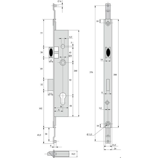 Serrure Metalux pour menuiserie métallique 1pt 92MTX 780/45 pêne