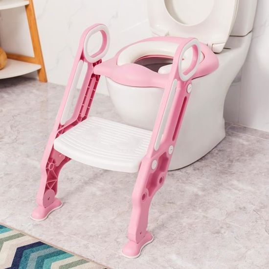 Réducteur de WC pliable pour enfant - VETOMILE - Rose - 2 hauteurs de réglage - Poignées ergonomiques