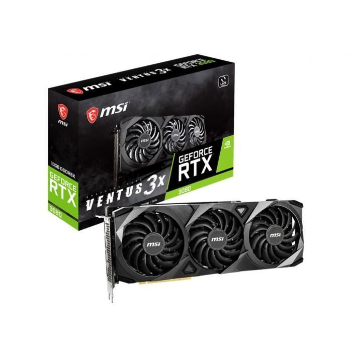 Carte Graphique - MSI - GeForce RTX 3080 VENTUS 3X PLUS 10G OC LHR - 10 Go - GDDR6X - PCIe 4.0 - HDMI / 3XDisplayPort (912-V389-271) - Msi