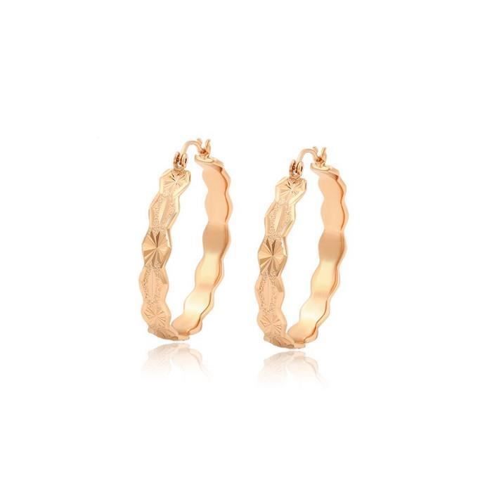 Boucles d’Oreille Créoles Tranche Large Ciselée Or Jaune 750 Laminé*