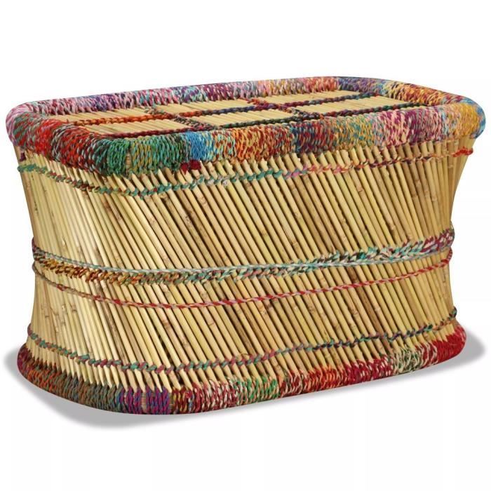 P48 Table basse Bambou avec Details Chindi Multicolore