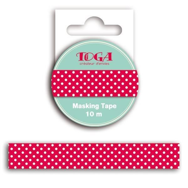 TOGA Masking tape rouge pois blanc - 10m