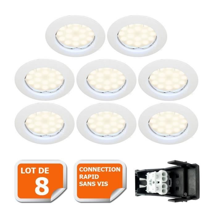 LOT DE 8 SPOT LED ENCASTRABLE COMPLETE RONDE FIXE eq. 50W LUMIERE BLANC NEUTRE