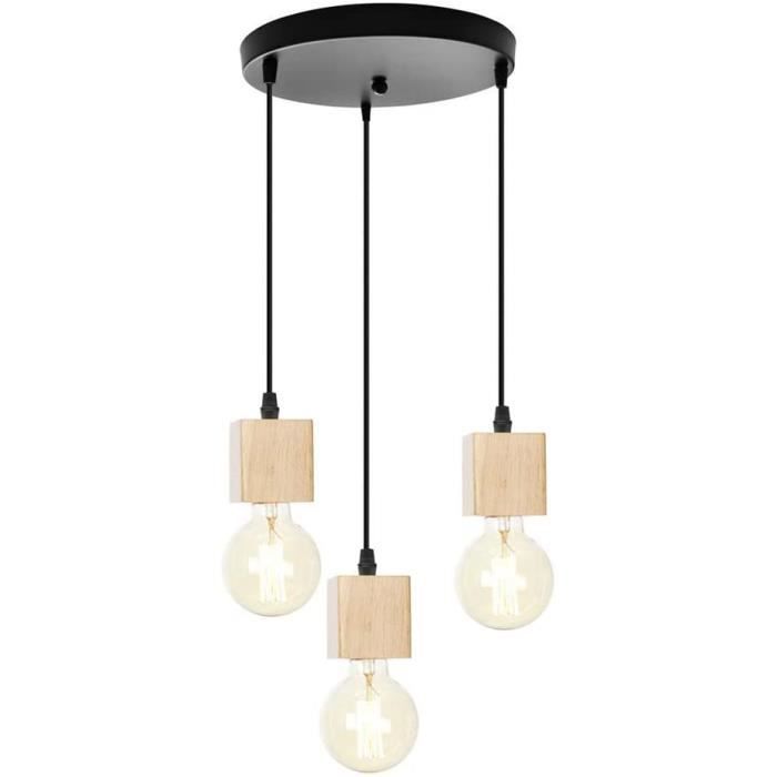 Chao Zan E27 lampe 3 flamme Vintage Suspension Industrielle Abat-Jour En Bois Décoration Moderne Plafond Pendentif &Eacut341