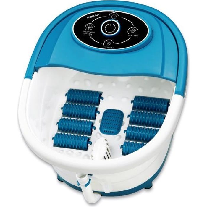 POKAR Bain de pieds avec massage et chauffage 500W, bain de pieds à bulles avec lumière infrarouge, 8 rouleaux de massage