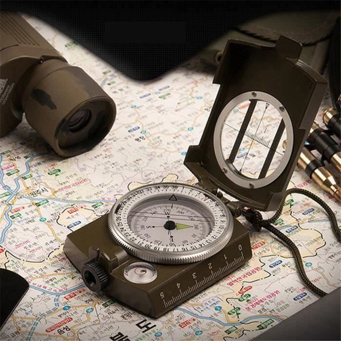 Boussole pliable militaire lumineuse de poche de randonnée extérieure multifonctionnelle de camping _HW * 398