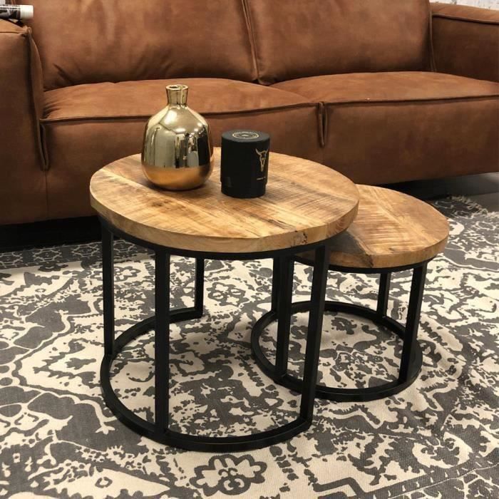 Table Basse Industrielle Double Plateaux Rosa