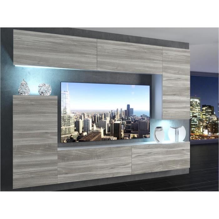 SLIDE - Ensemble meubles TV - Unité murale style moderne - Largeur 250 cm - Mur TV à suspendre - Aspect bois - Bois
