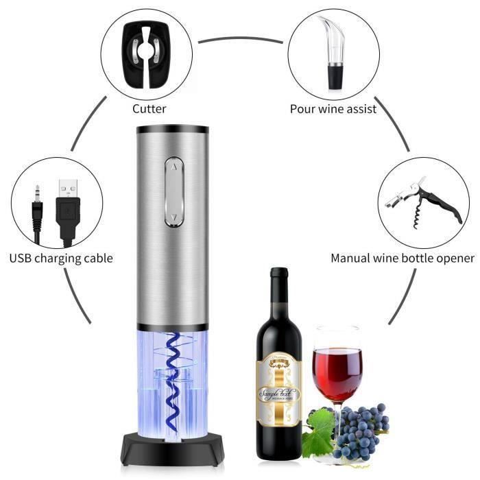 Tire Bouchon Électrique Ensemble Ouvre-Vin Électrique Acier Inoxydable Rechargeable et sans Fil ( Noir) COS20545