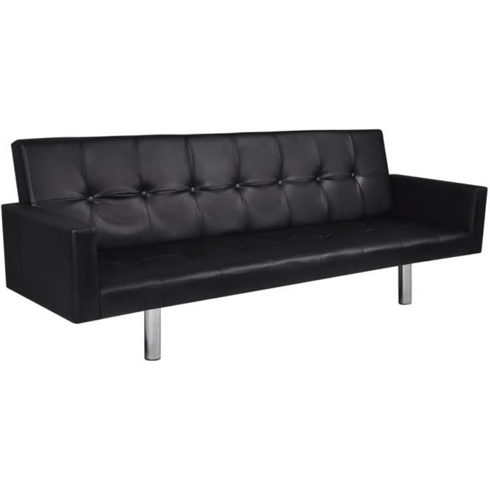 Canapé-lit avec accoudoir Cuir synthétique Noir Canapé-lit Canapé convertible Canapé d’angle HB055