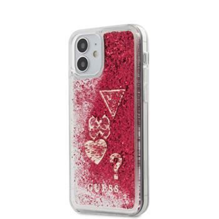 Coque Guess Liquid Glitter Charms pour iPhone 12 mini framboise