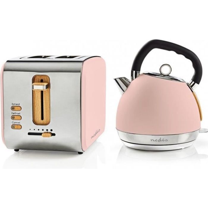 PACK Soft Touch Bouilloire Rose 1.8L + Grille Pain Rose 900w