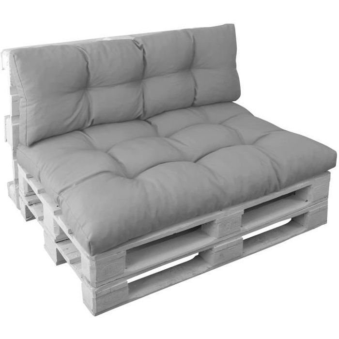 SET Coussins ''Basix'' pour palette europe GRIS CLAIR: 1 Coussin d'assise 120x80x15 cm + 1 coussin long de dossier 120x40x7/17 cm