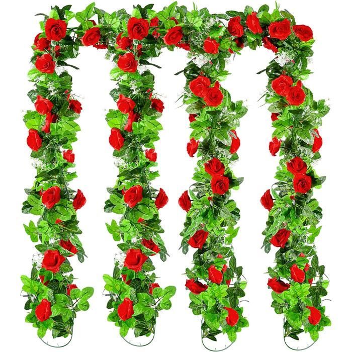 4PCS - 2.1m Lierre Artificiel Guirlande rose ,2pcs Rose blanche laiteuse + 2pcs Rose clair Rose dedéco Décor Maison Jardin Mariage