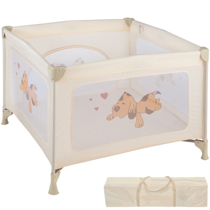 TECTAKE Parc Bébé pliable avec Matelas et Sac de Transport 105 cm x 105 cm x 78 cm Beige