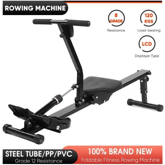 Rameur d'Appartement Pliable à Résistance 12 Niveaux avec Ecran LCD Charge Max 120KG Musculation des Bras/Cardio-Training -YES01