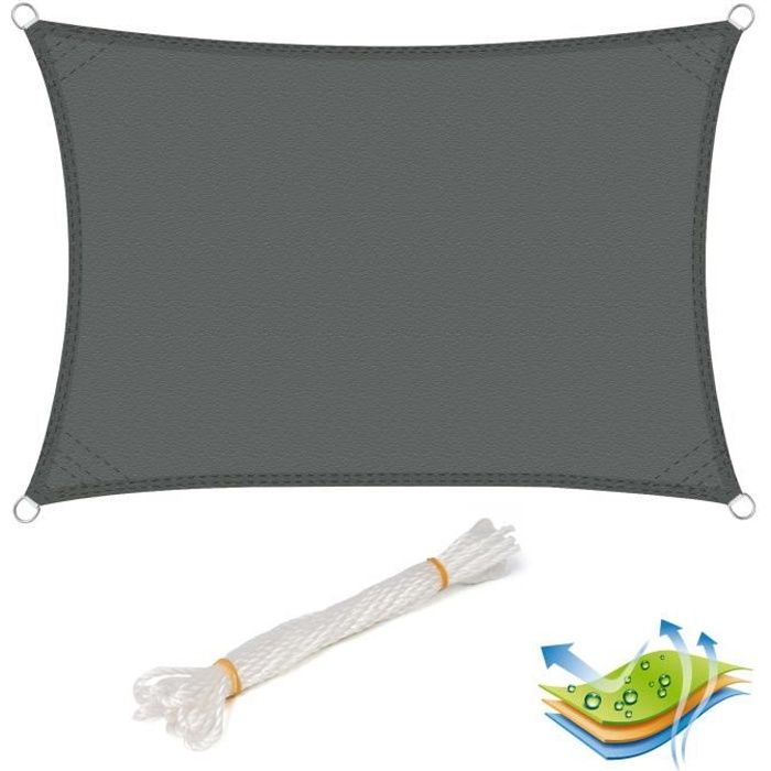 WOLTU Voile d’ombrage rectangulaire en polyester,protection contre le soleil avec protection UV pour jardin ou camping,2x3m Gris