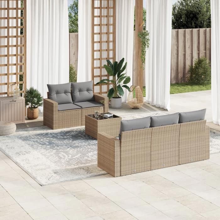 vidaXL Salon de jardin avec coussins 6 pcs beige résine tressée 3251036