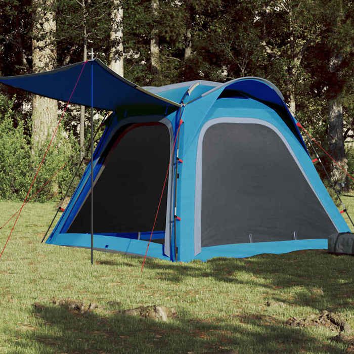 vidaXL Tente de Camping 4 Personnes Tente dOmbrage avec Sac de Transport Auvent Portable avec Parois Latérales Bleu 94357
