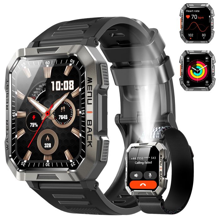 Blackview Montre Connectée Homme Militaire 2.01 Hybride Lunette Smartwatch Appels Bluetooth Lampe de poche Boussole 900 mAh