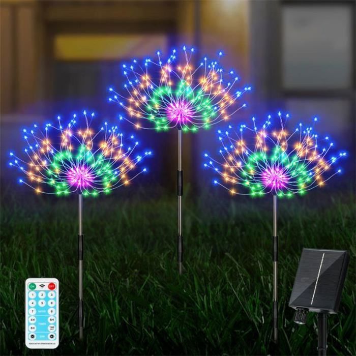 2 Lampes Solaires D'Extérieur En Forme De Feu D'Artifice - 120 LEDs, 8 Modes, IP65, Pour Jardin, Allée