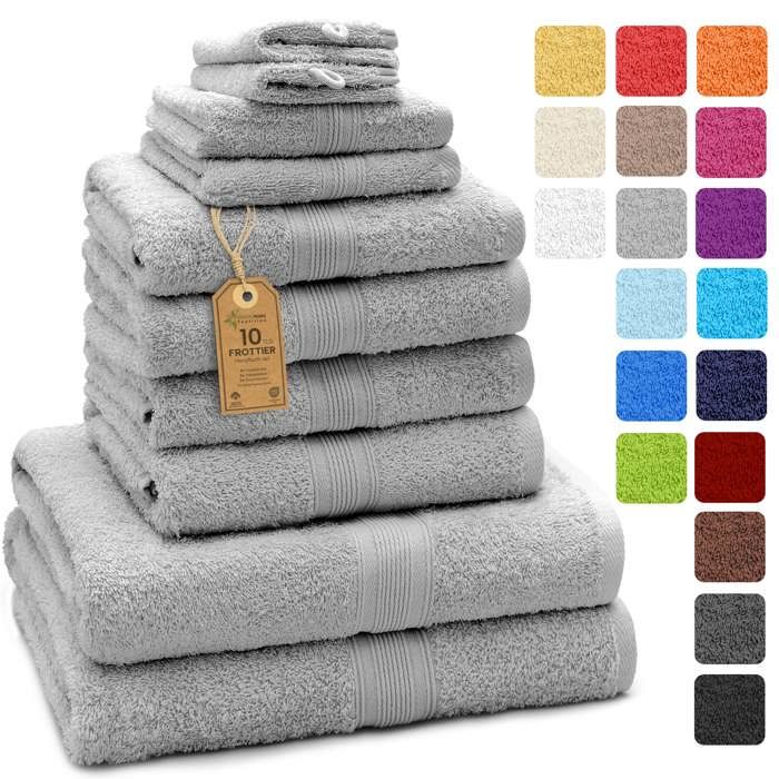 Frottier Handtuch-Set 4X Handtücher 2X Duschtücher 2X Gästetücher 2X Waschhandschuhe Silber grau