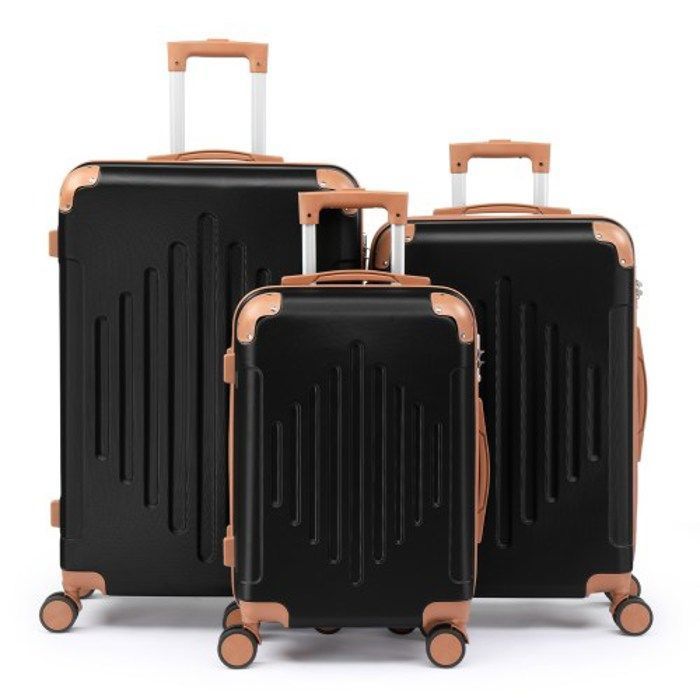 Coffret 3 Valises Rigides + 1 Sac à Main Extensibles ABS – Ensemble Voyage Bleu Nuit Ultra Résistant