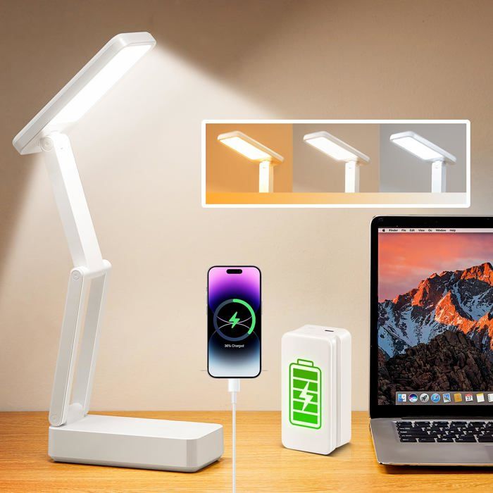 Lampe LED Rechargeable Sans Fil Pliable Portable Lampe de Table Pliable 6000mAh 3 Couleurs Lumière Dimmable Pour Bureau et Chevet