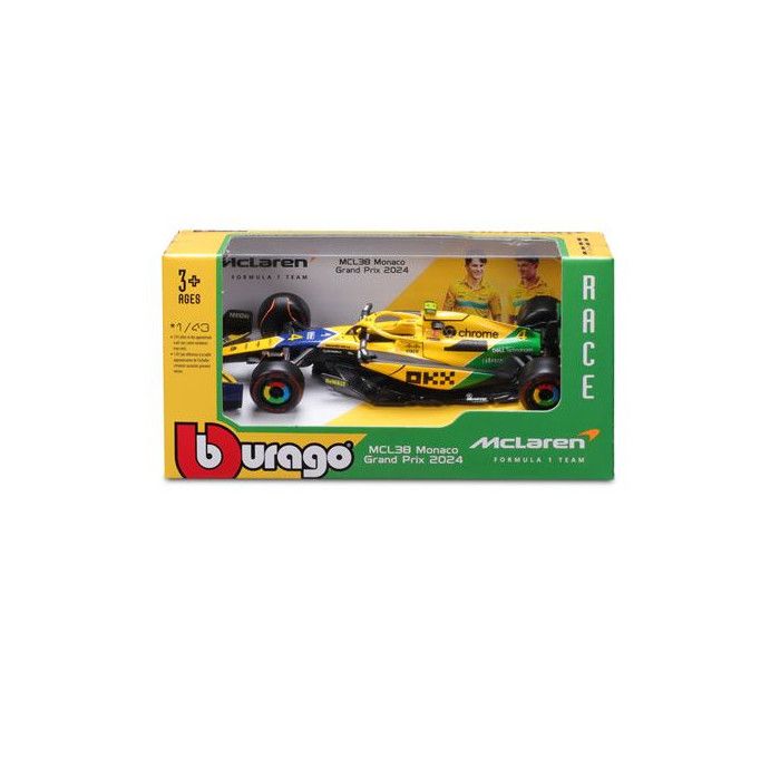 Véhicule Bburago F1 McLaren MCL38 Monaco GP 2024 Norris Véhicule Bburago F1 McLaren MCL38 Monaco GP 2024 Norris