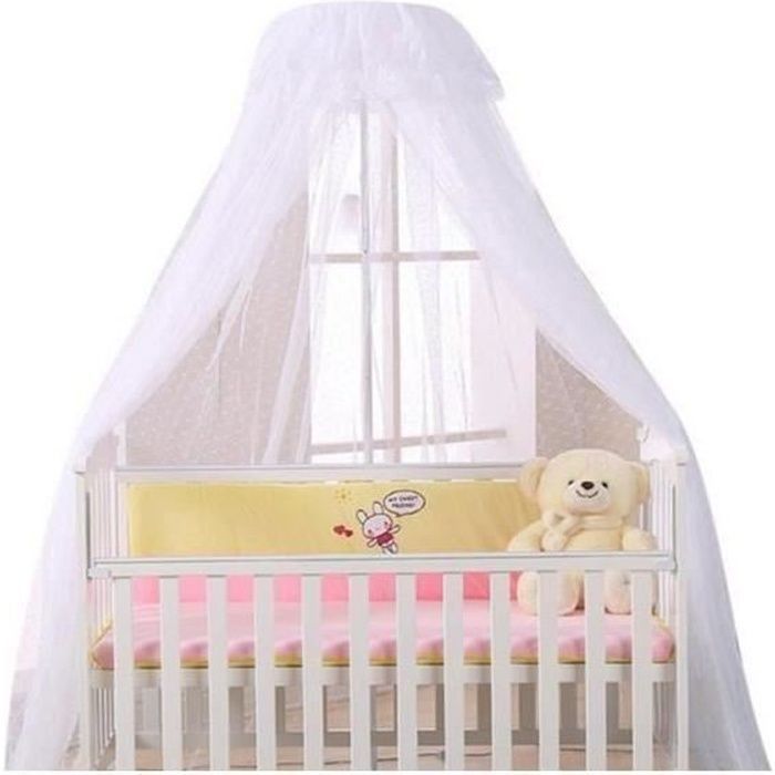 Ciel de Lit Bébé avec Support Moustiquaire Ronde Décoratif Blanc