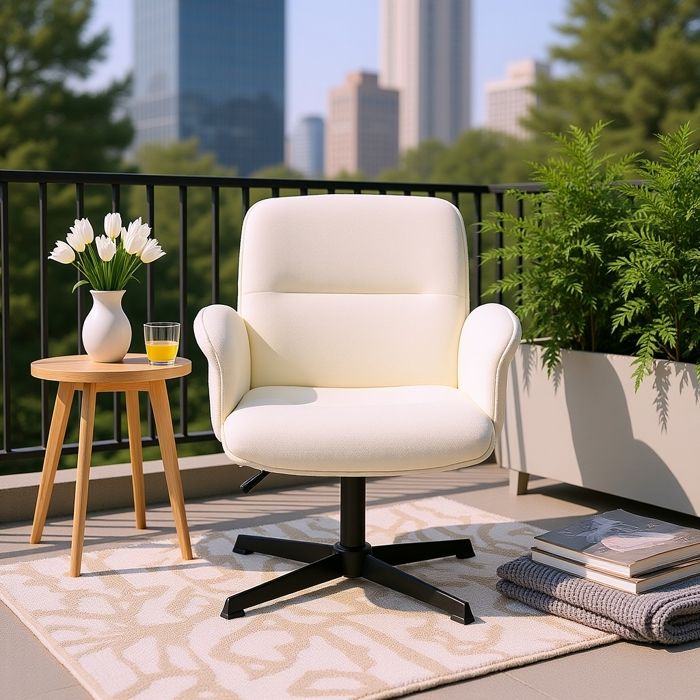 URBAN MEUBLE - Fauteuil - Ergonomique - Avec accoudoirs - Pivotant à 360° - Hauteur réglable - Tissu beige